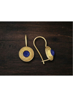 Museum Earrings Baroque Peal Gold Chunky Dangle Vintage Lapis Lazuli Athena